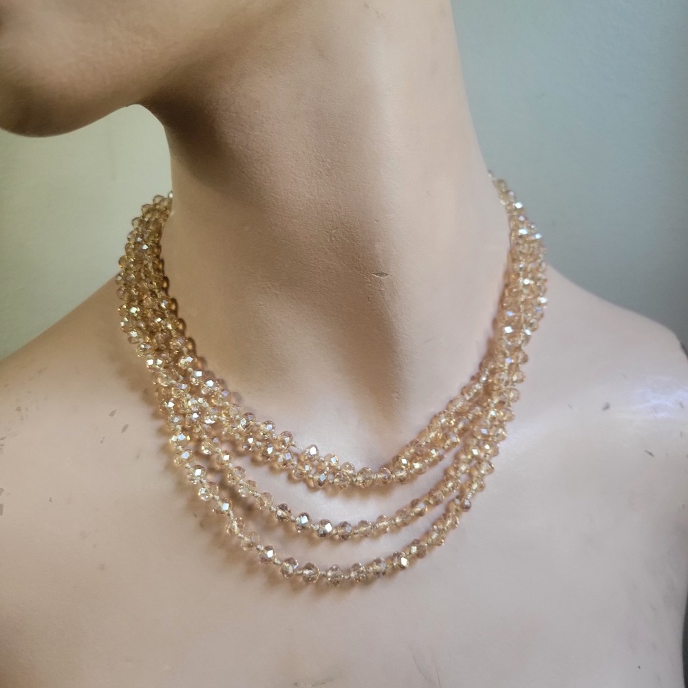 Natasha Champagne Glass Bead Multi‎ Strand Layered Necklace Glam 90s